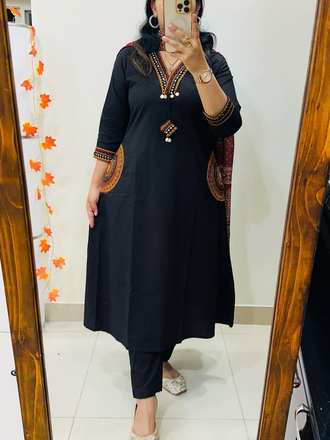 Premium Dabu Cotton A-Line Embroidered Suit